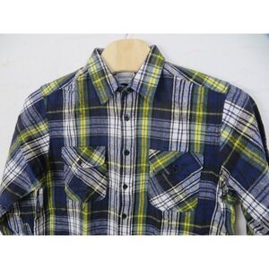 Vtg Five Brother Flannel Shirt Mens Large Tall Heavy Blue Plaid Button Front